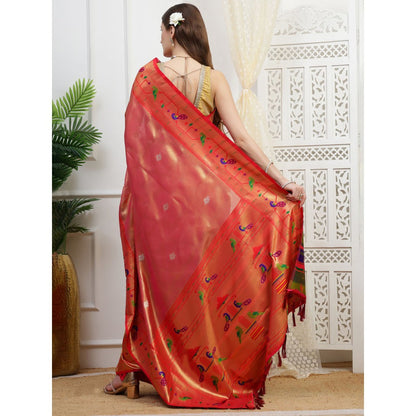 Dress & Dazzle Rust Paithani Tissue Silk Saree with Unstitched Blouse