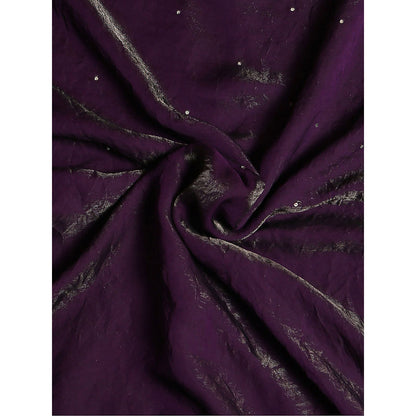 Dress & Dazzle Deep Purple Satin Tissue Saree with Unstitched Blouse
