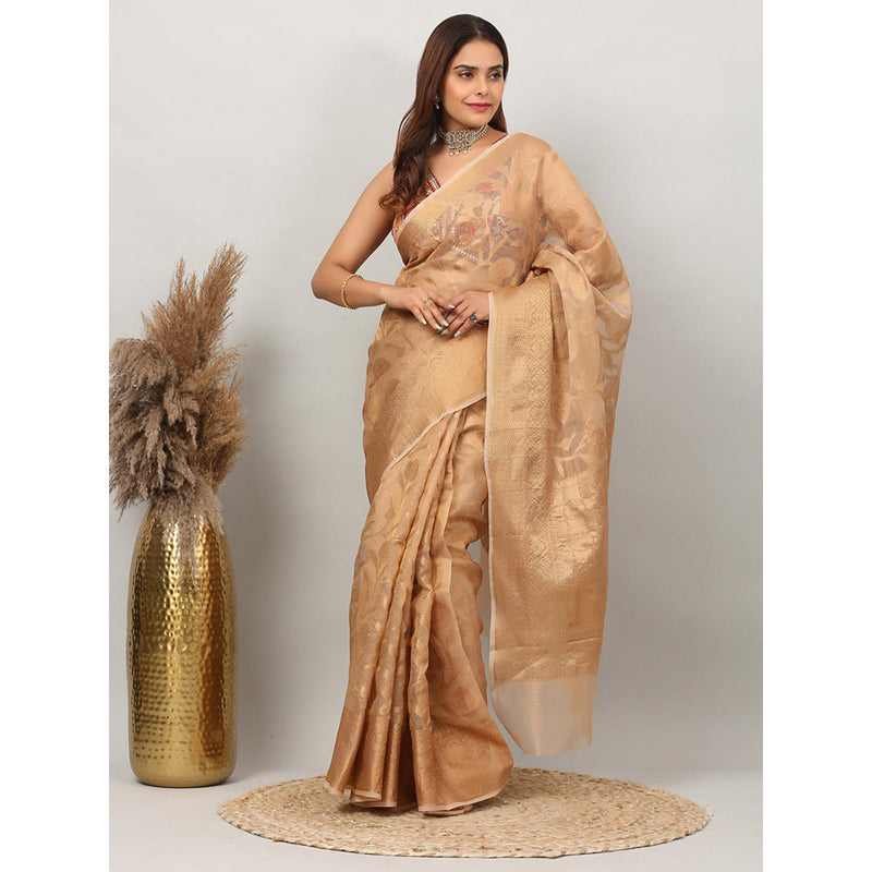 Dress & Dazzle Golden Kota Tissue Saree with Unstitched Blouse