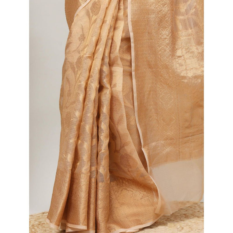 Dress & Dazzle Golden Kota Tissue Saree with Unstitched Blouse