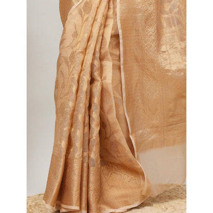 Dress & Dazzle Golden Kota Tissue Saree with Unstitched Blouse