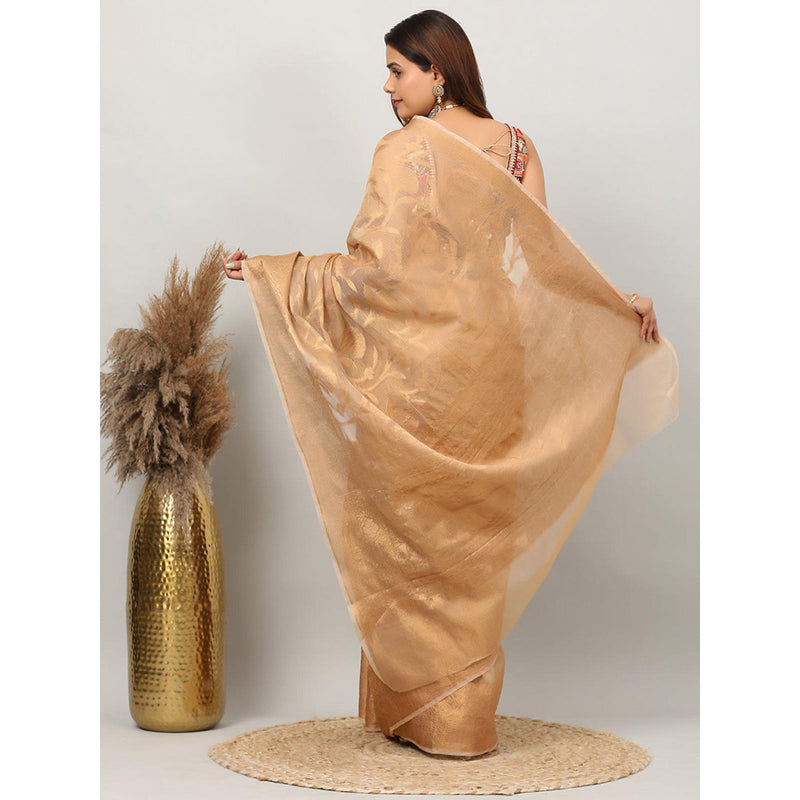 Dress & Dazzle Golden Kota Tissue Saree with Unstitched Blouse