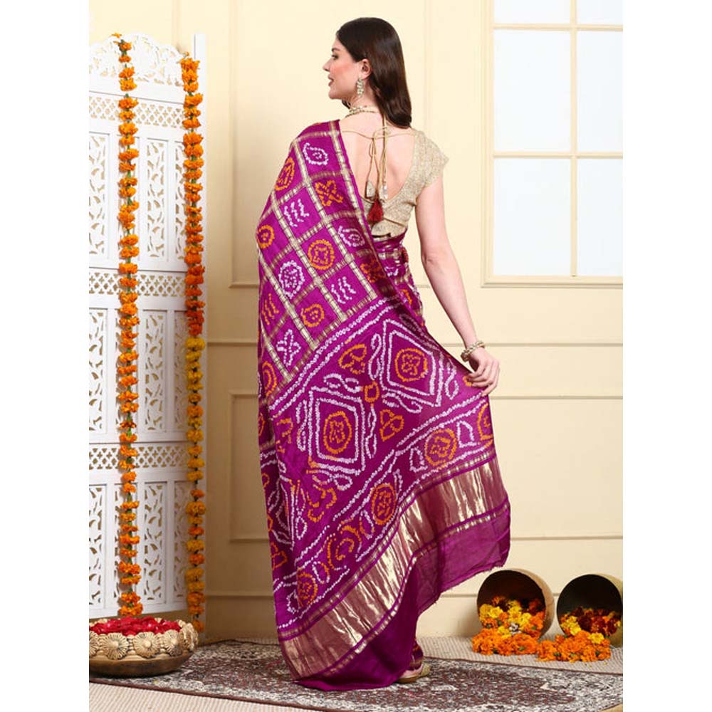 Dress & Dazzle Gharchola Silk Wine Saree with Unstitched Blouse
