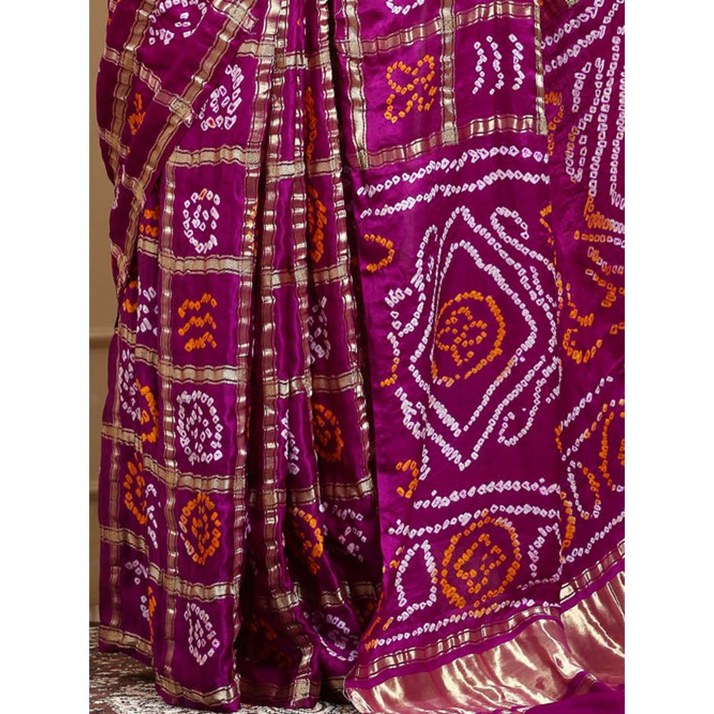 Dress & Dazzle Gharchola Silk Wine Saree with Unstitched Blouse