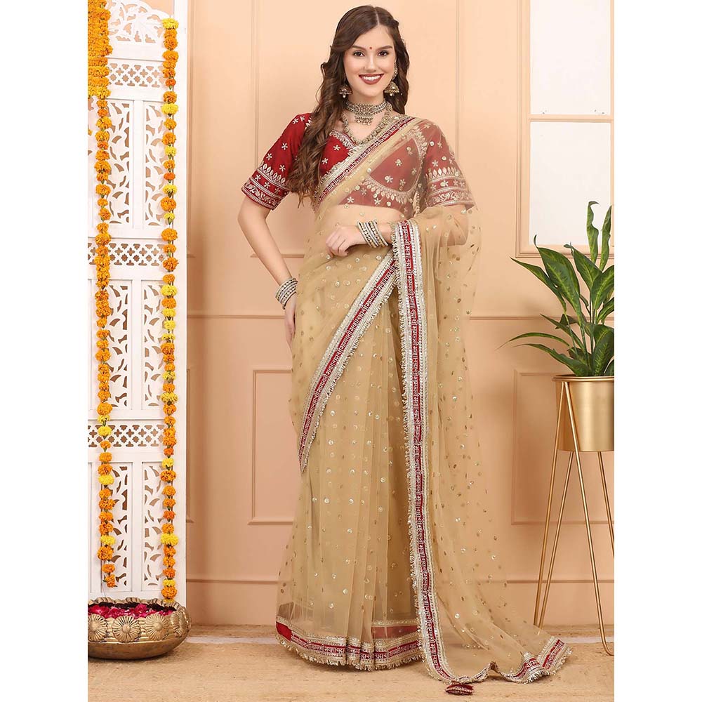 Dress & Dazzle Gold Tissue Saree with Unstitched Blouse
