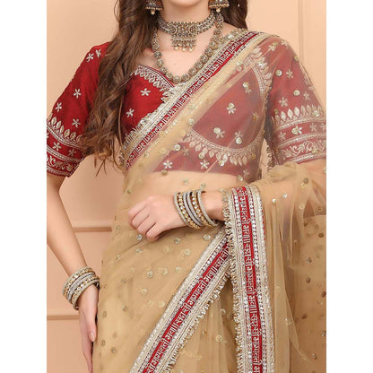 Dress & Dazzle Gold Tissue Saree with Unstitched Blouse