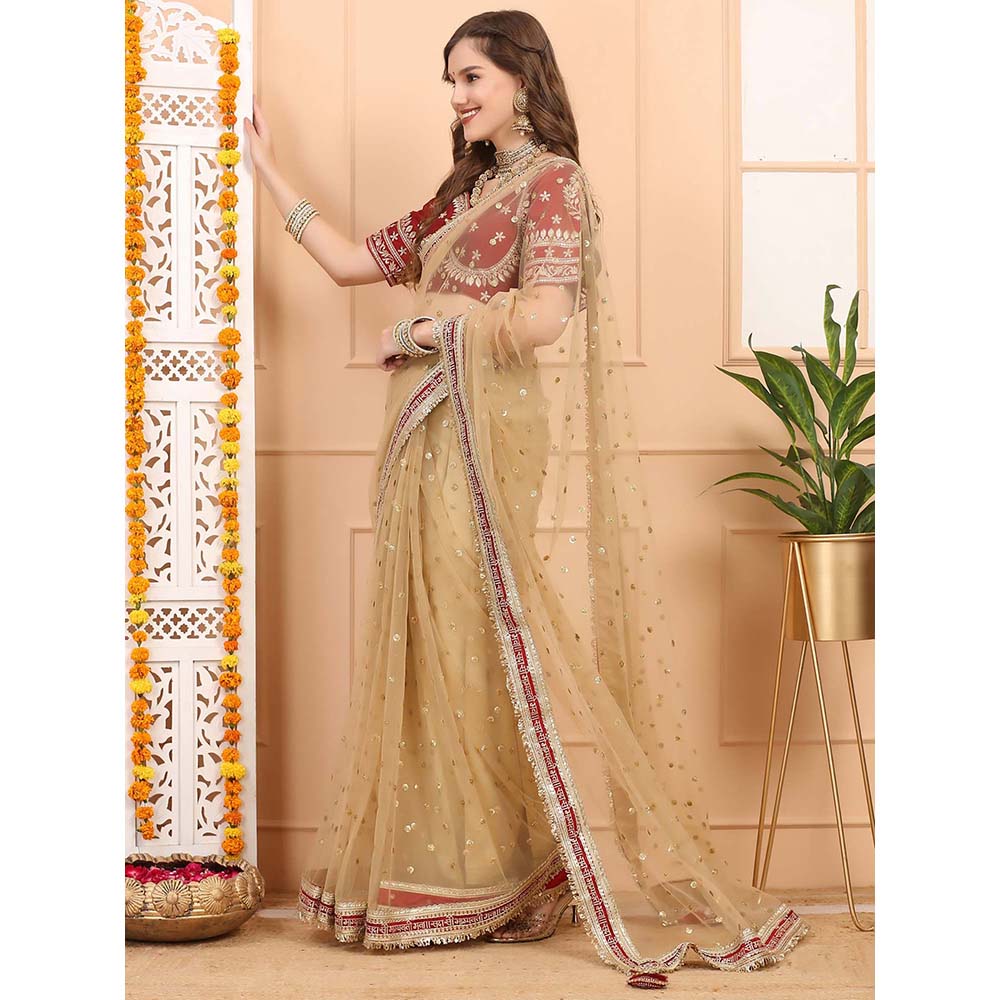 Dress & Dazzle Gold Tissue Saree with Unstitched Blouse