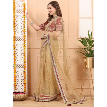 Dress & Dazzle Gold Tissue Saree with Unstitched Blouse
