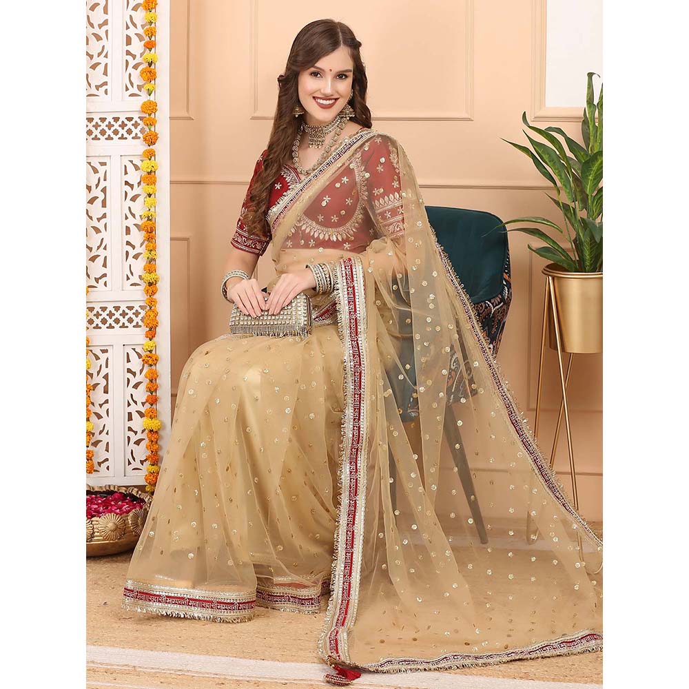 Dress & Dazzle Gold Tissue Saree with Unstitched Blouse