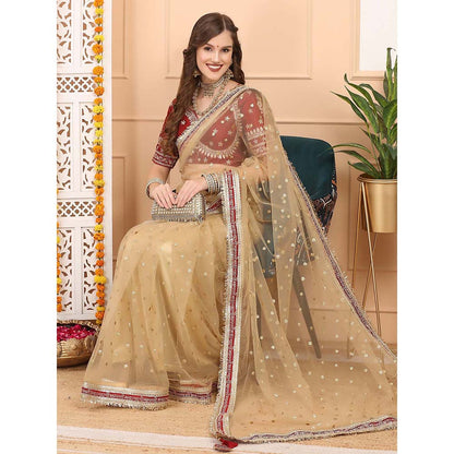 Dress & Dazzle Gold Tissue Saree with Unstitched Blouse