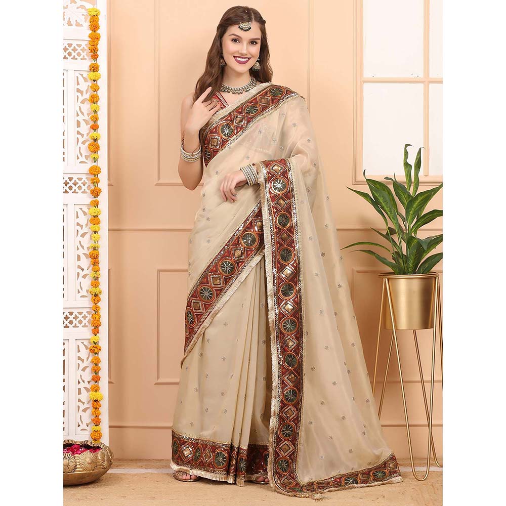 Dress & Dazzle Gold Net Saree with Unstitched Blouse