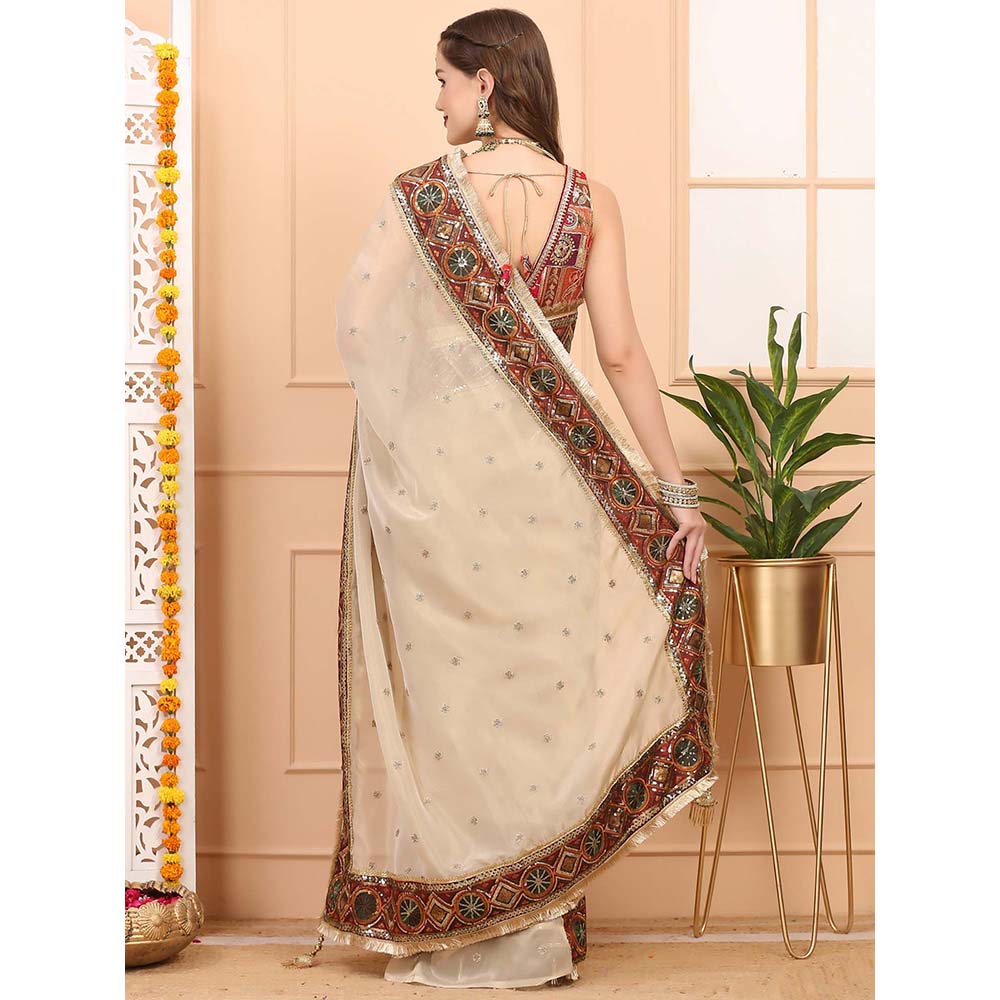 Dress & Dazzle Gold Net Saree with Unstitched Blouse
