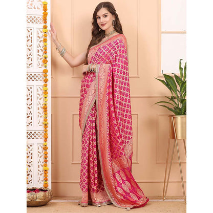 Dress & Dazzle Pink Khadi Georgette Saree with Unstitched Blouse