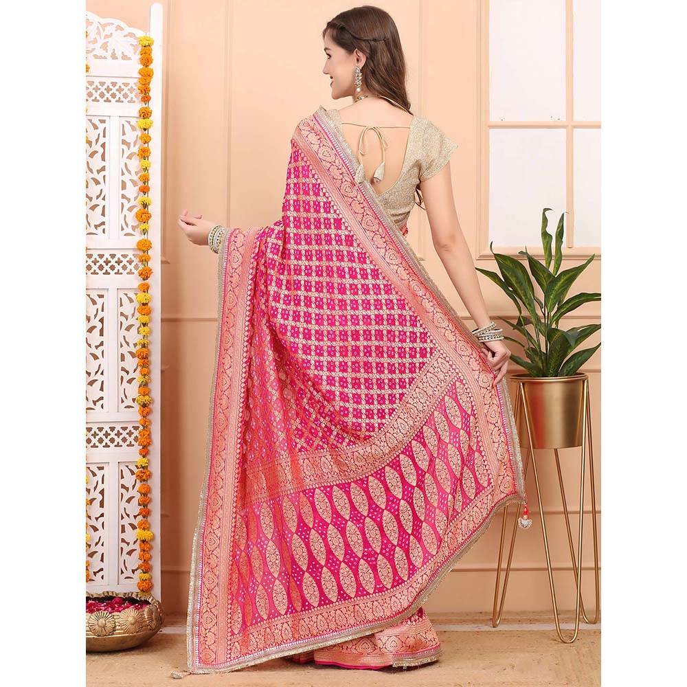 Dress & Dazzle Pink Khadi Georgette Saree with Unstitched Blouse