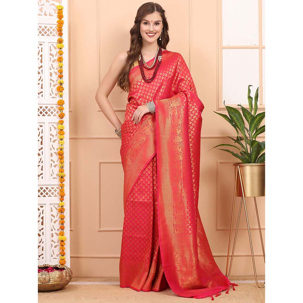 Dress & Dazzle Empress Pink Silk Saree with Unstitched Blouse