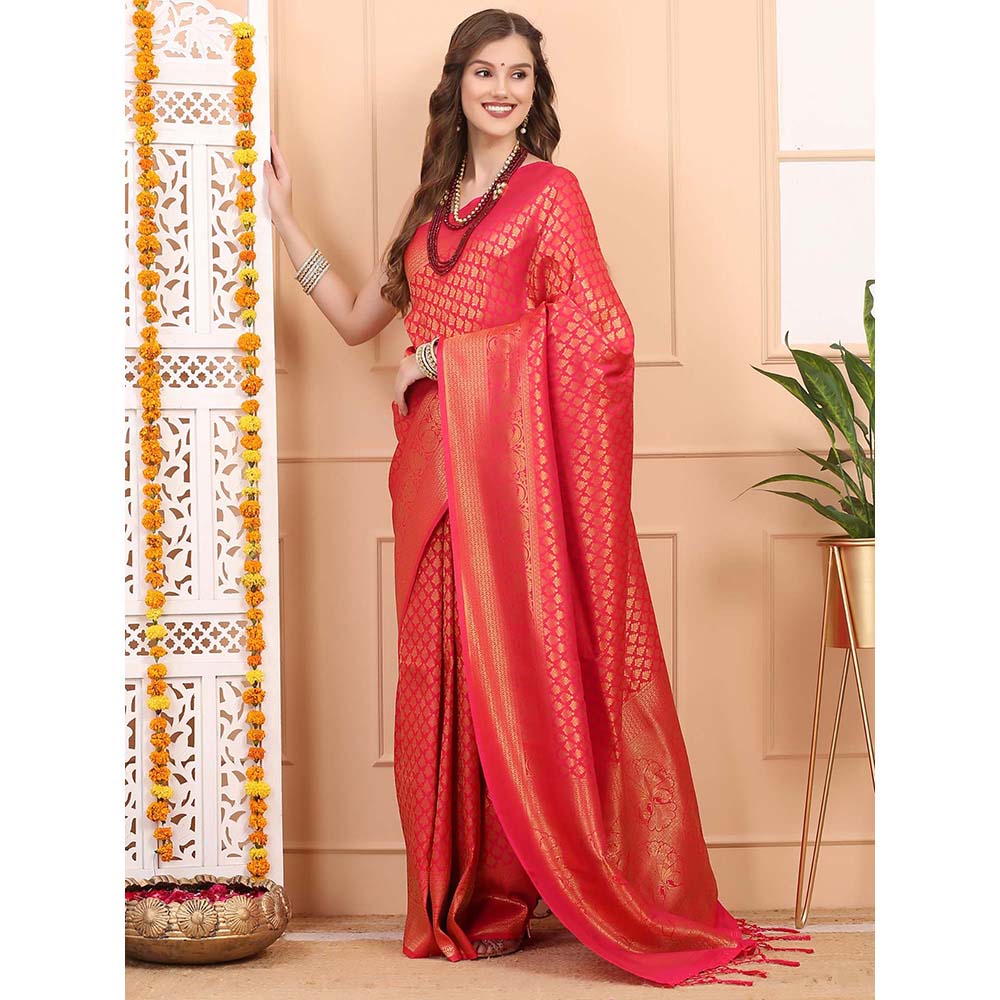 Dress & Dazzle Empress Pink Silk Saree with Unstitched Blouse