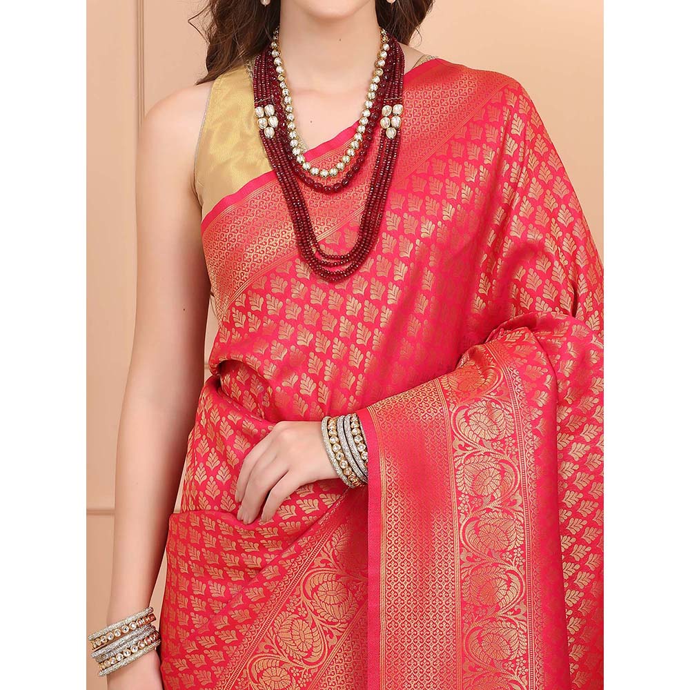Dress & Dazzle Empress Pink Silk Saree with Unstitched Blouse