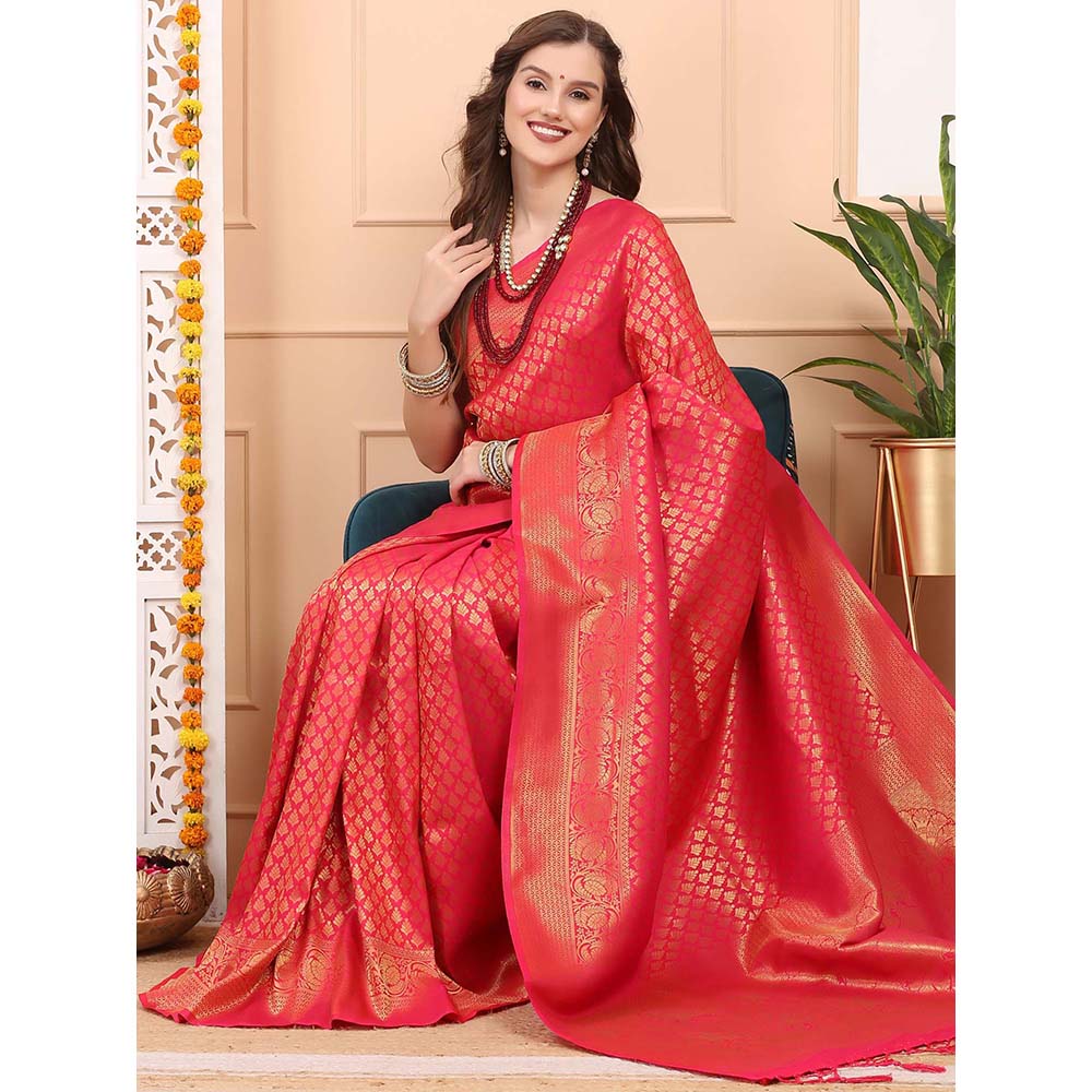 Dress & Dazzle Empress Pink Silk Saree with Unstitched Blouse