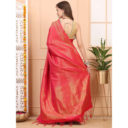 Dress & Dazzle Empress Pink Silk Saree with Unstitched Blouse