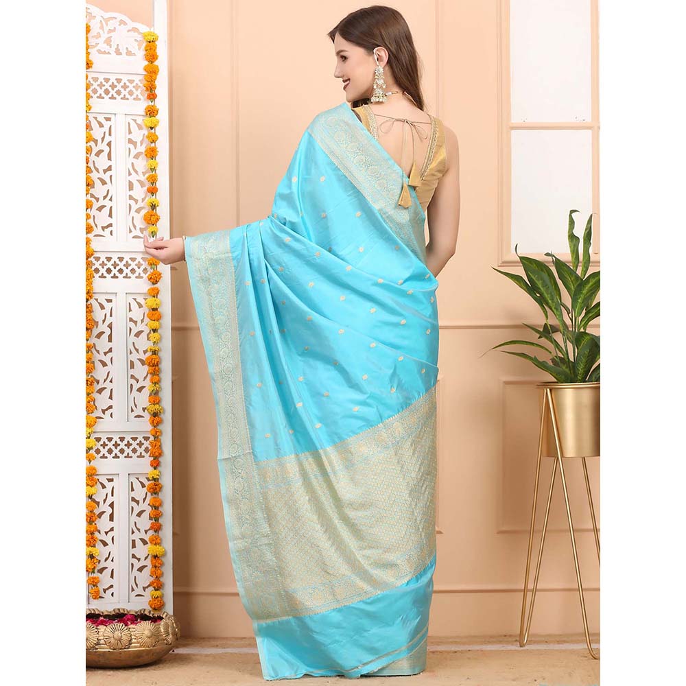 Dress & Dazzle Blue Katan Silk Saree with Unstitched Blouse