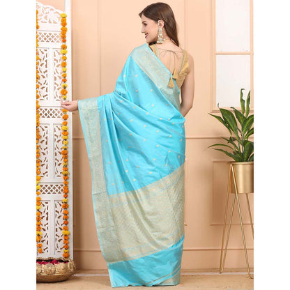Dress & Dazzle Blue Katan Silk Saree with Unstitched Blouse