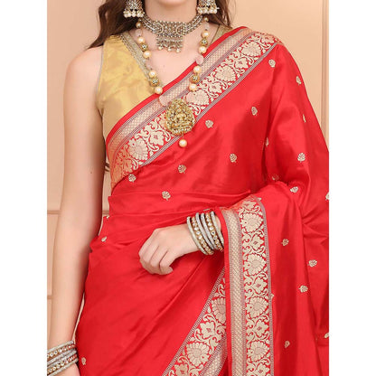 Dress & Dazzle Royal Red Katan Silk Saree with Unstitched Blouse