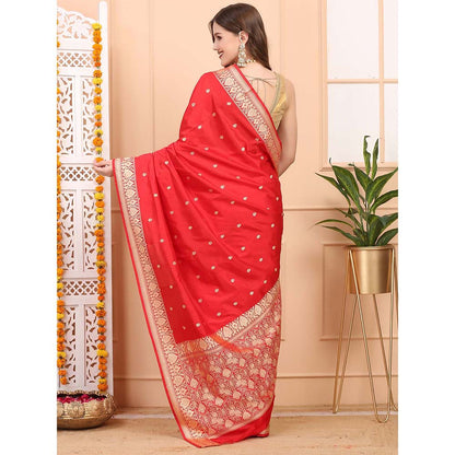 Dress & Dazzle Royal Red Katan Silk Saree with Unstitched Blouse