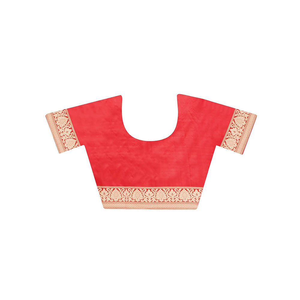 Dress & Dazzle Royal Red Katan Silk Saree with Unstitched Blouse