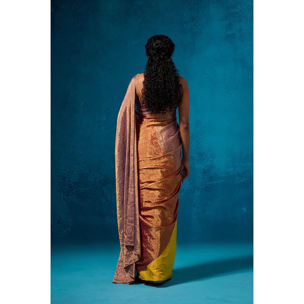 Dressfolk Handwoven Tissue Gold Zari Base Striking Multi Color Saree With Unstitched Blouse