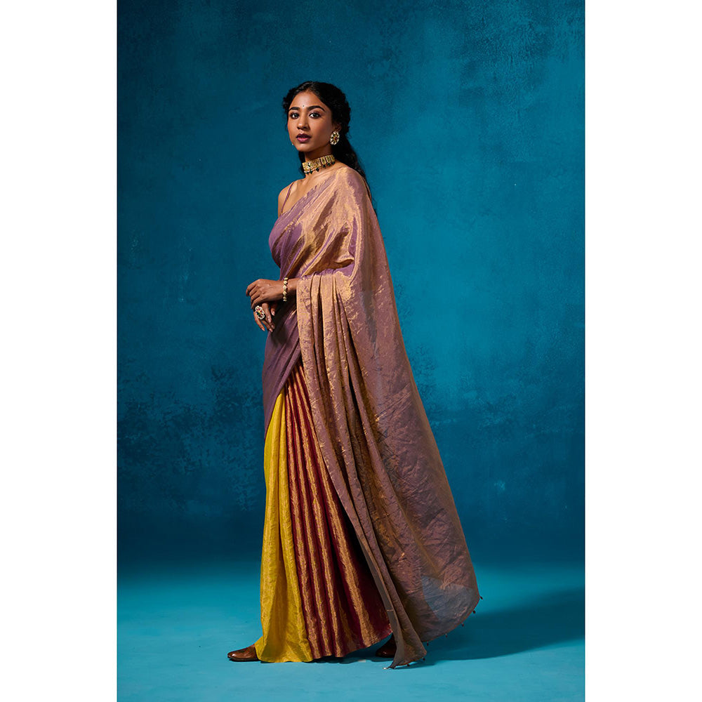 Dressfolk Handwoven Tissue Gold Zari Base Striking Multi Color Saree With Unstitched Blouse