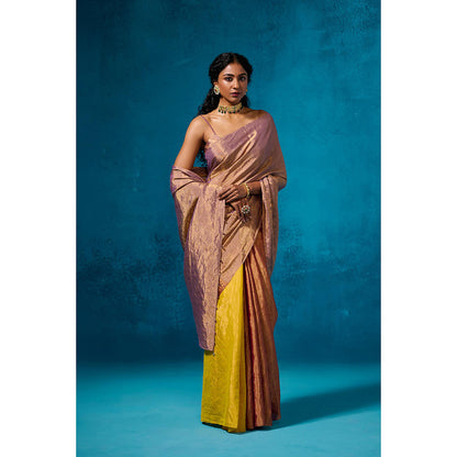 Dressfolk Handwoven Tissue Gold Zari Base Striking Multi Color Saree With Unstitched Blouse