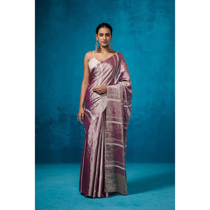 Dressfolk Handwoven Tissue Purple With Silver Zari Base Saree With Matching Unstitched Blouse
