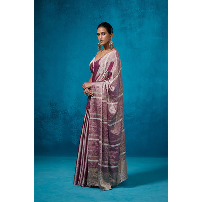 Dressfolk Handwoven Tissue Purple With Silver Zari Base Saree With Matching Unstitched Blouse