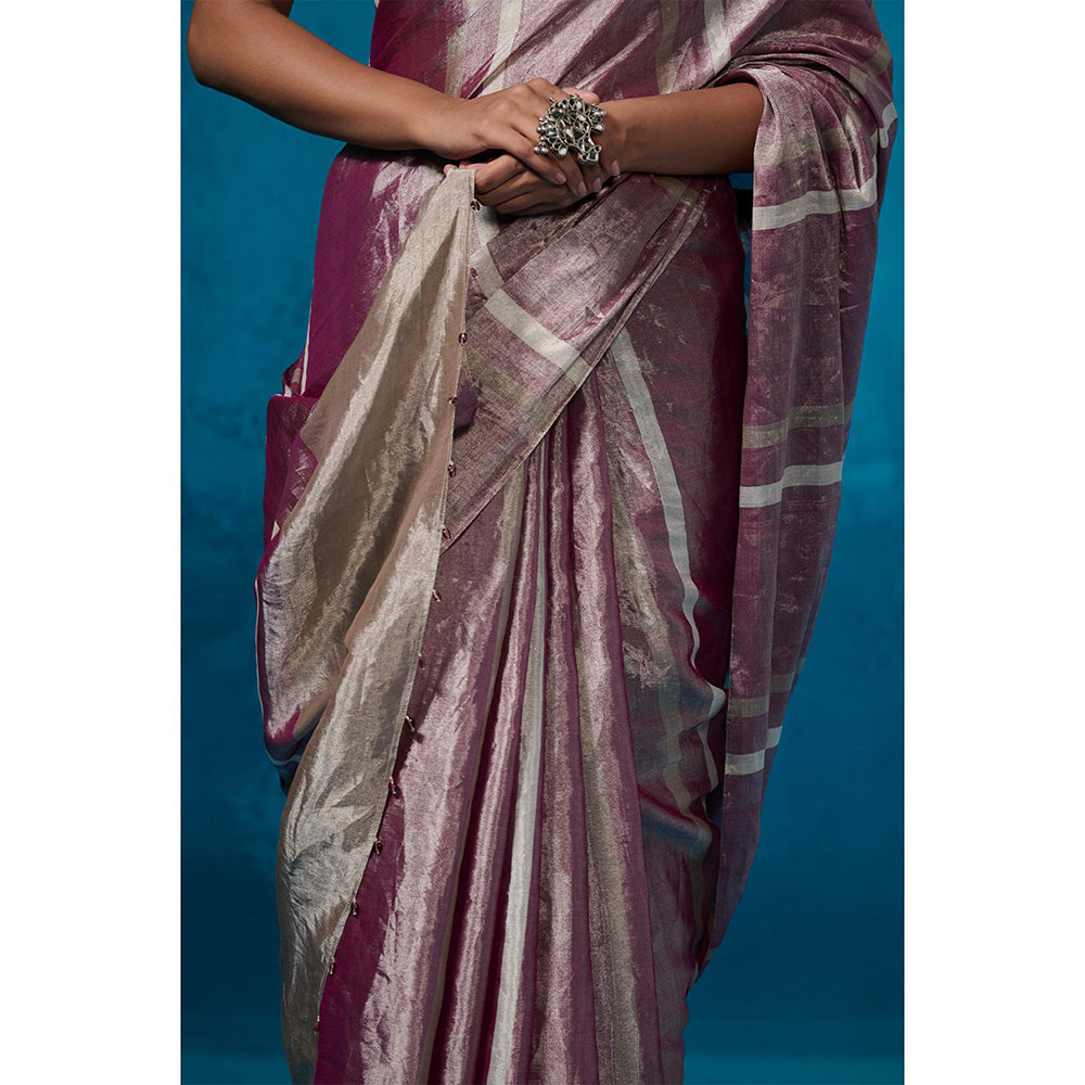 Dressfolk Handwoven Tissue Purple With Silver Zari Base Saree With Matching Unstitched Blouse