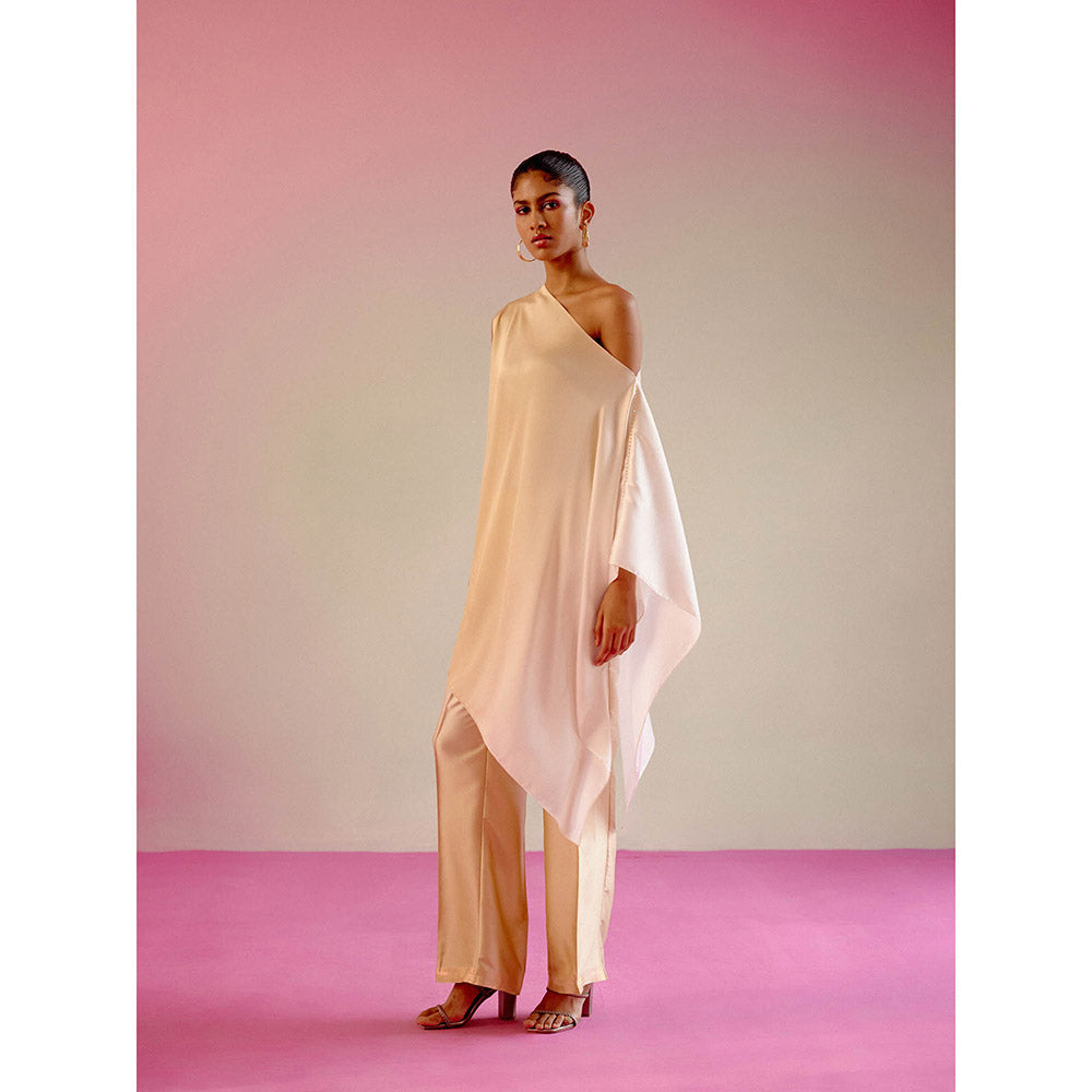 DRISHTI CHHABRAA Champagne Ombre One Shoulder Co-ord (Set of 2)