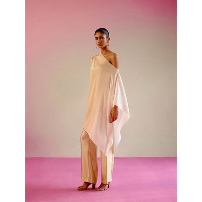 DRISHTI CHHABRAA Champagne Ombre One Shoulder Co-ord (Set of 2)