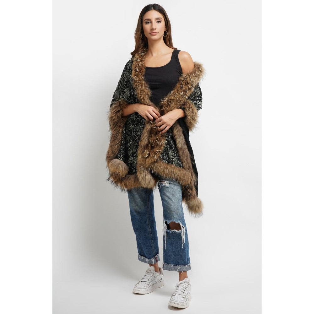 Dusala India Pashmina Black Fur Border Stole