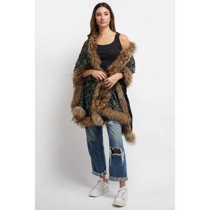 Dusala India Pashmina Black Fur Border Stole