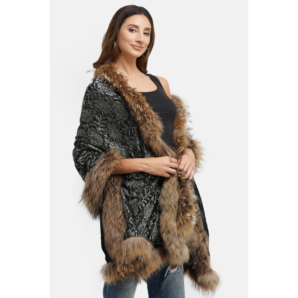 Dusala India Pashmina Black Fur Border Stole