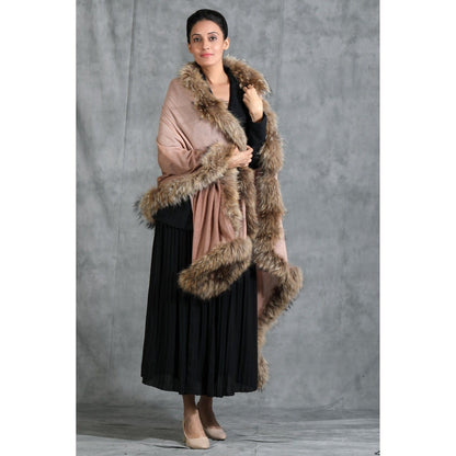 Dusala India Handwoven Cashmere Fine Wool Plain Stole With Hight Quality Ombre Fur Stole