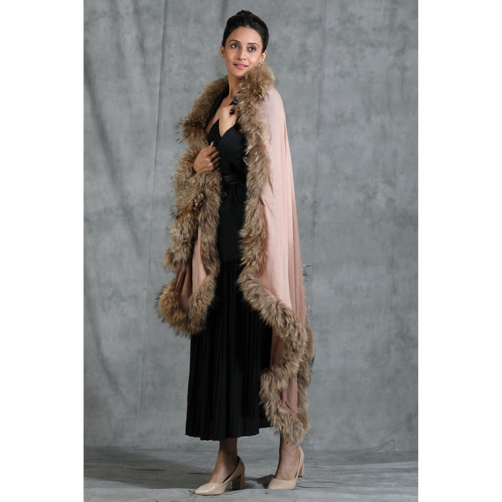 Dusala India Handwoven Cashmere Fine Wool Plain Stole With Hight Quality Ombre Fur Stole