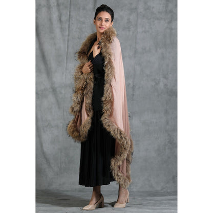 Dusala India Handwoven Cashmere Fine Wool Plain Stole With Hight Quality Ombre Fur Stole