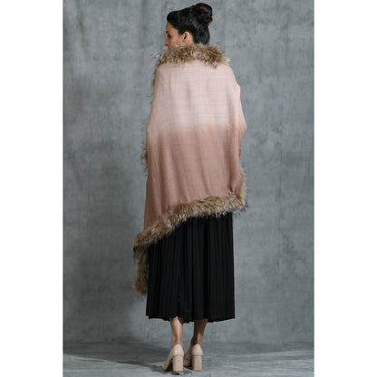 Dusala India Handwoven Cashmere Fine Wool Plain Stole With Hight Quality Ombre Fur Stole