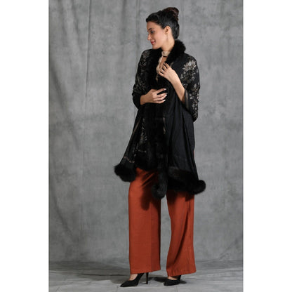Dusala India Handwoven Cashmere Fine Wool Lotus Design Swaroski Work Stole