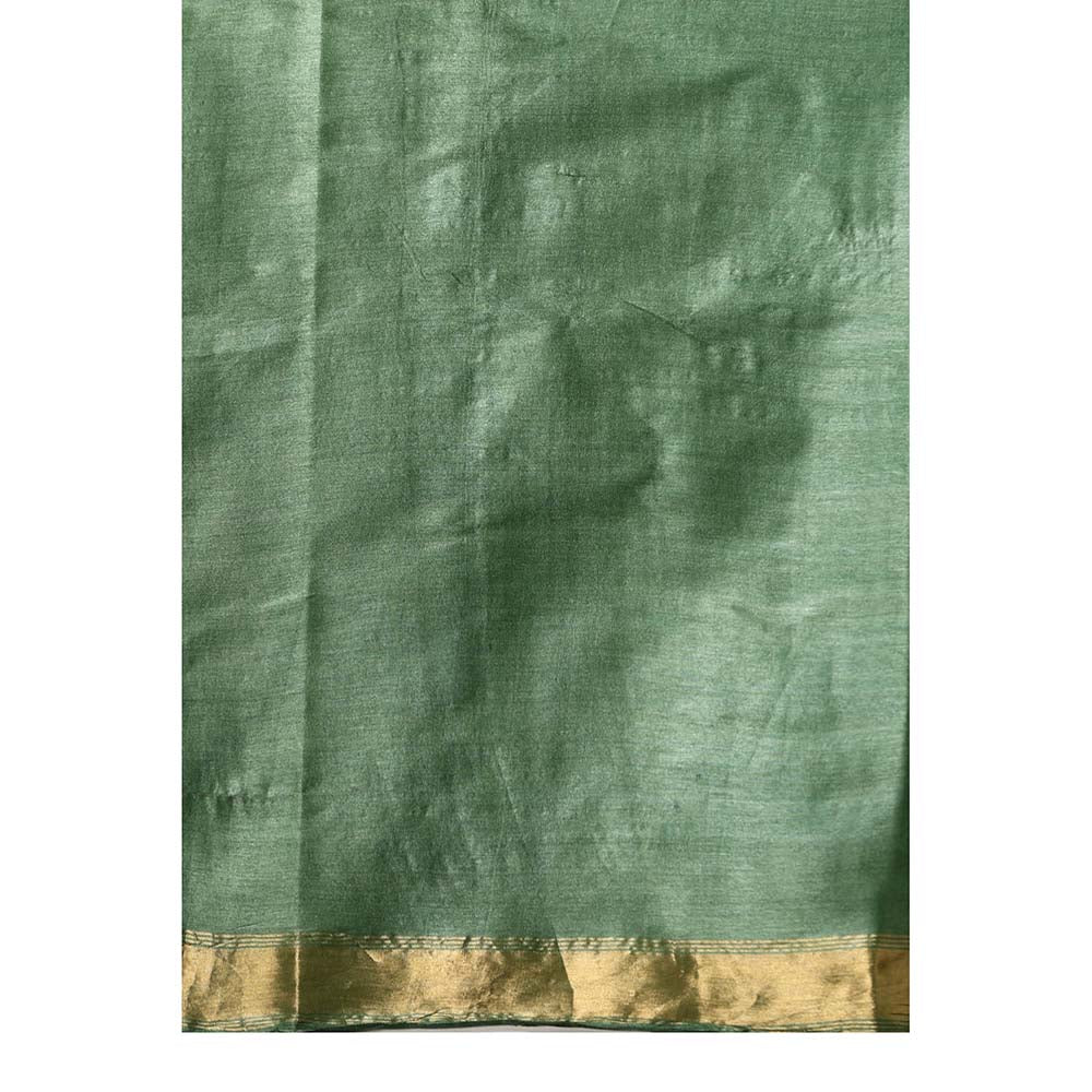 Dusala India Jasmine Handwoven Orange Kosi Silk Mark Saree with Unstitched Blouse