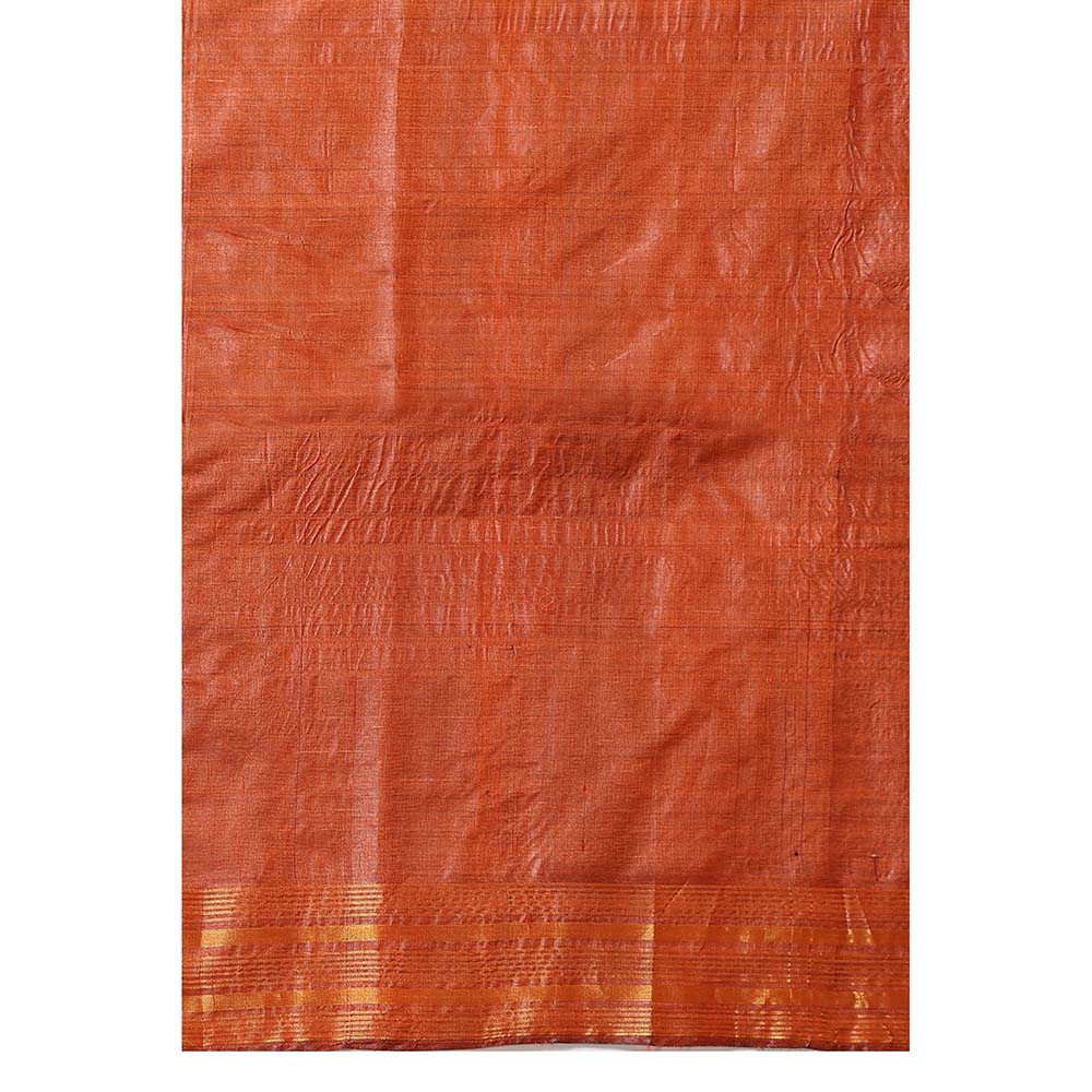 Dusala India Jasmine Handwoven Orange Kosi Silk Mark Saree with Unstitched Blouse