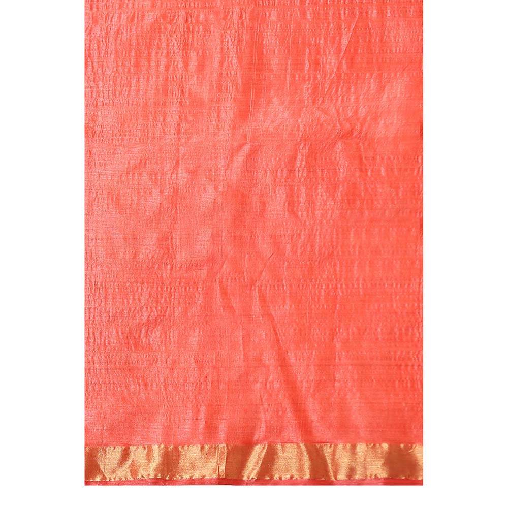 Dusala India Handwoven Red Kosi Silk Mark Saree with Unstitched Blouse
