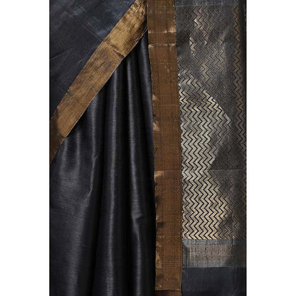 Dusala India Camellia Handwoven Dark Grey Kosi Silk Mark Saree with Unstitched Blouse