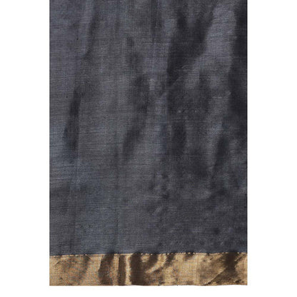 Dusala India Camellia Handwoven Dark Grey Kosi Silk Mark Saree with Unstitched Blouse
