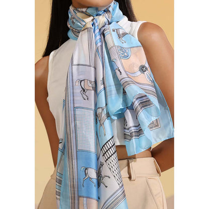 Dusala India Blue Printed Siani Silk Scarf